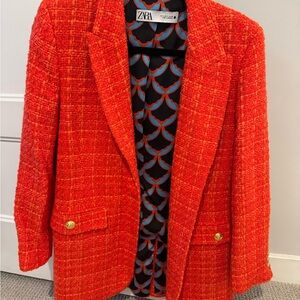 Zara Vibrant Red Textured Jacket
